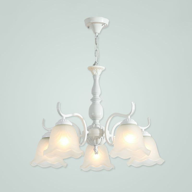 Bell Shade Handblown Glass Suspension Light Rustic Living Room Chandelier Light in White