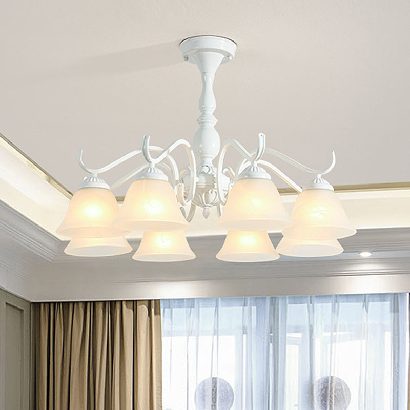 Bell Shade Handblown Glass Suspension Light Rustic Living Room Chandelier Light in White