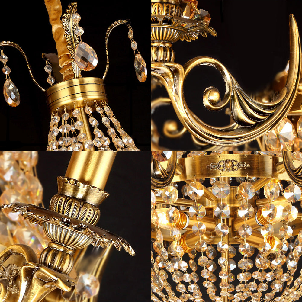 Candelabra Hanging Light Contemporary Metal 2/6/8 Lights Gold Chandelier Light with Crystal Strand, 27"/31" Wide