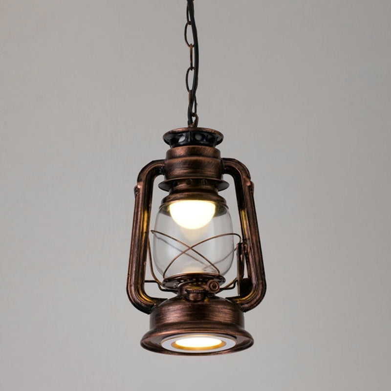 1 Bulb Hanging Light Simplicity Lantern Metallic Kerosene Lighting for Restaurant