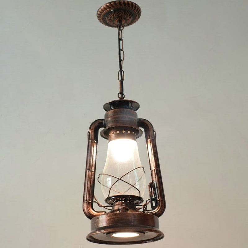 1 Bulb Hanging Light Simplicity Lantern Metallic Kerosene Lighting for Restaurant