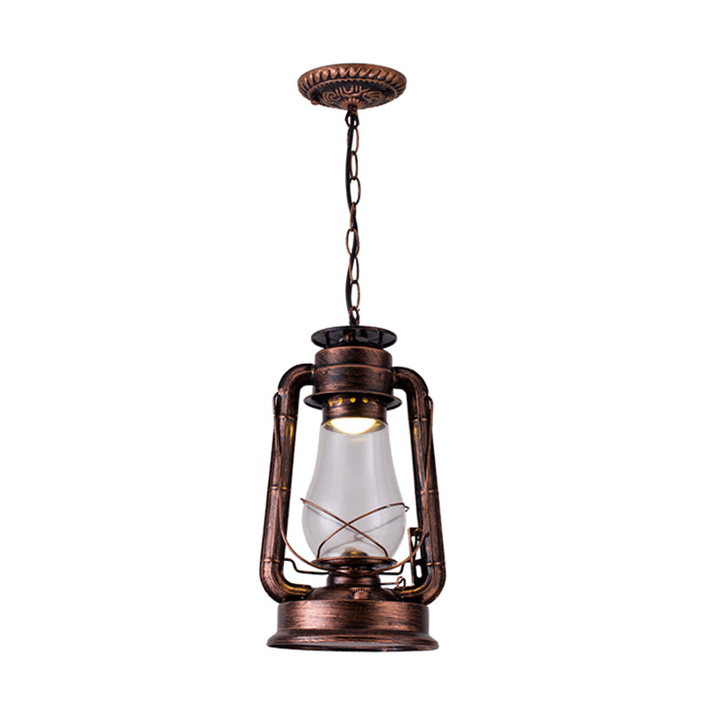 1 Bulb Hanging Light Simplicity Lantern Metallic Kerosene Lighting for Restaurant