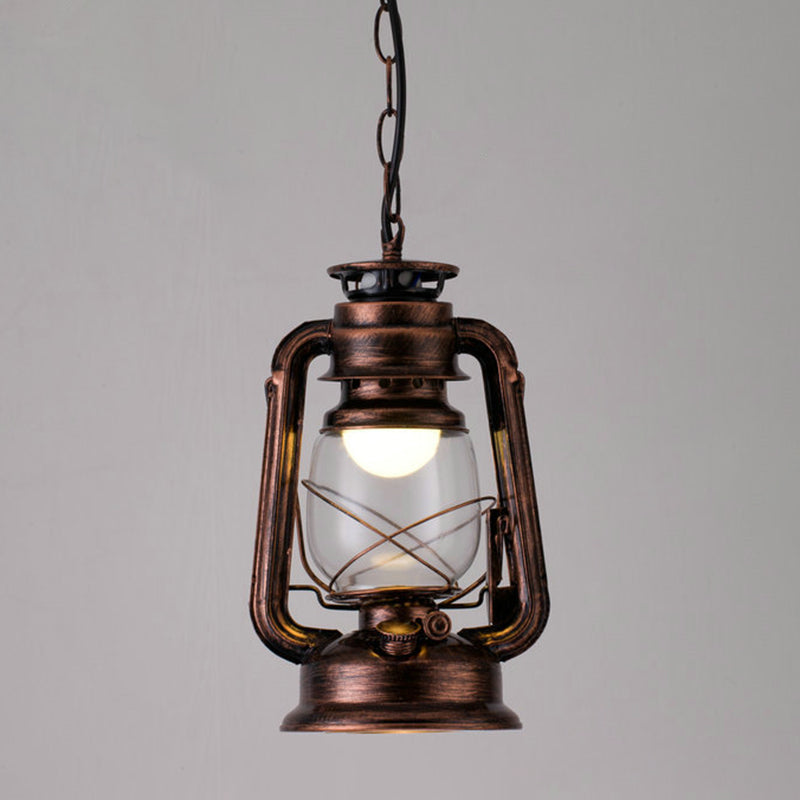 1 Bulb Hanging Light Simplicity Lantern Metallic Kerosene Lighting for Restaurant