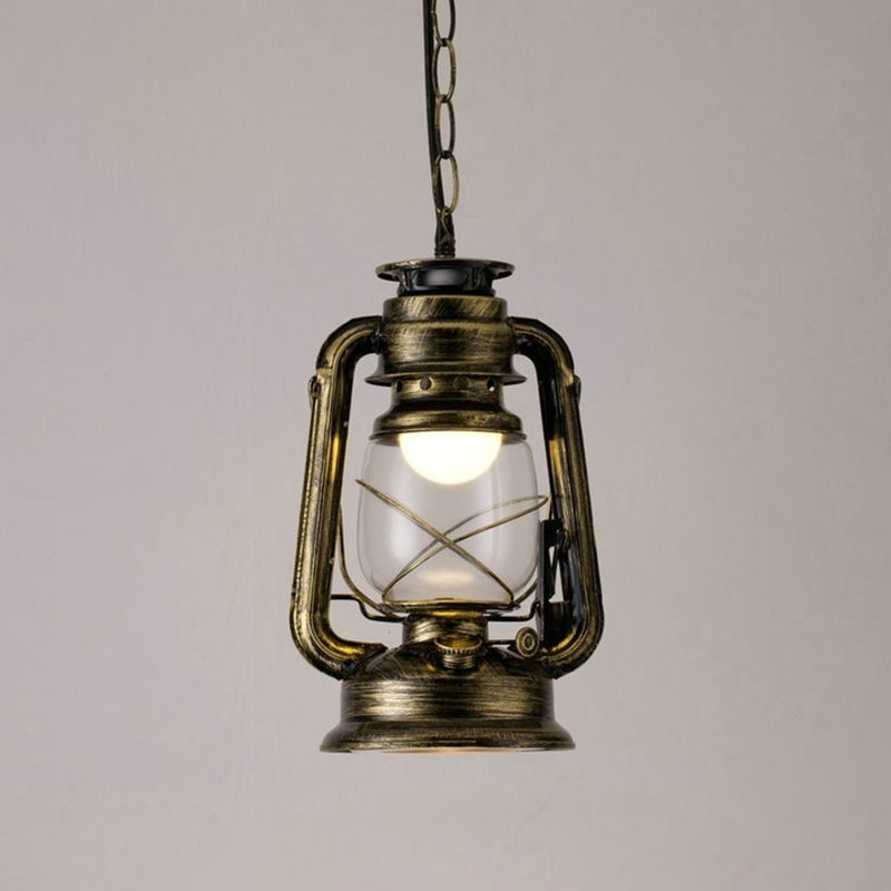 1 Bulb Hanging Light Simplicity Lantern Metallic Kerosene Lighting for Restaurant