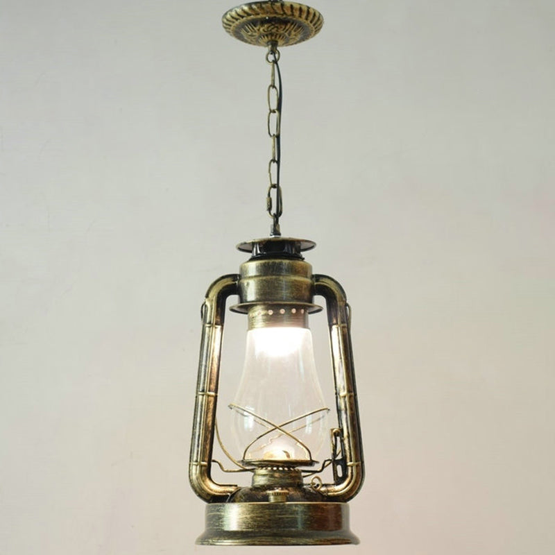 1 Bulb Hanging Light Simplicity Lantern Metallic Kerosene Lighting for Restaurant