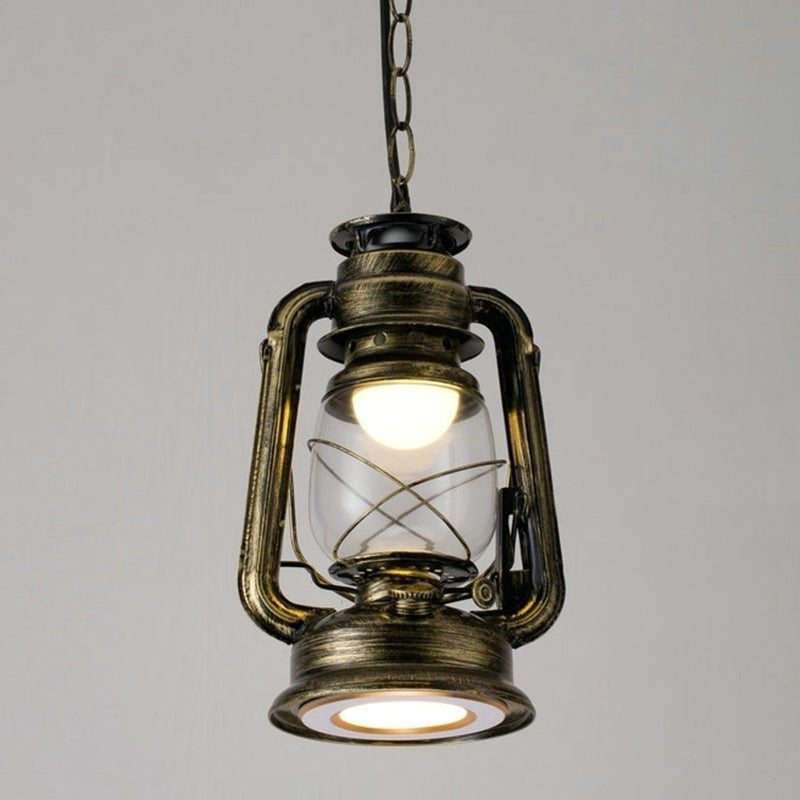 1 Bulb Hanging Light Simplicity Lantern Metallic Kerosene Lighting for Restaurant