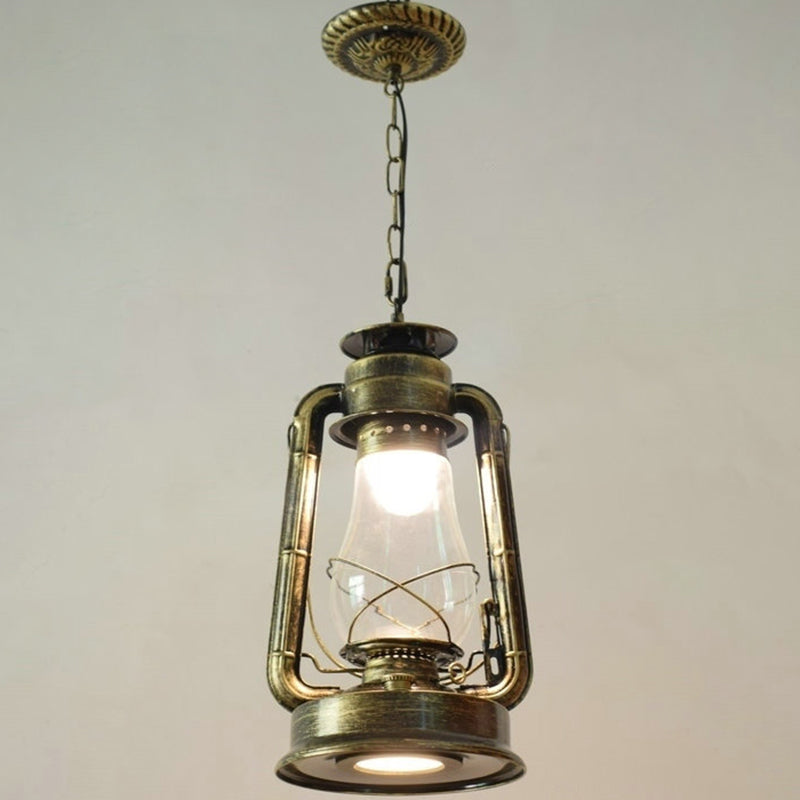 1 Bulb Hanging Light Simplicity Lantern Metallic Kerosene Lighting for Restaurant