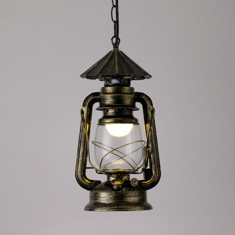 1 Bulb Hanging Light Simplicity Lantern Metallic Kerosene Lighting for Restaurant