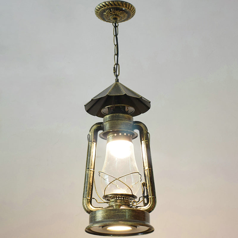 1 Bulb Hanging Light Simplicity Lantern Metallic Kerosene Lighting for Restaurant