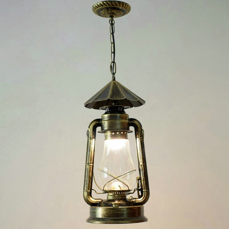 1 Bulb Hanging Light Simplicity Lantern Metallic Kerosene Lighting for Restaurant