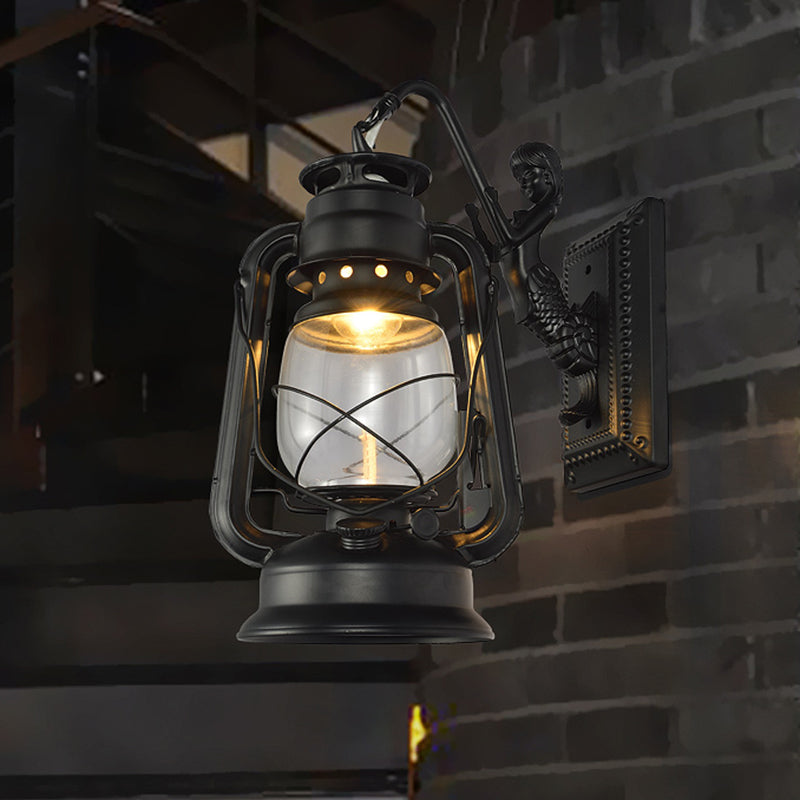 Lantern Shaped Iron Wall Light Retro Style 1-Light Corridor Kerosene Lighting Fixture