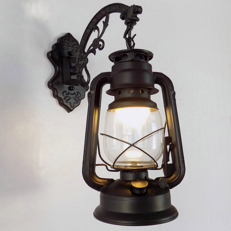 Lantern Shaped Iron Wall Light Retro Style 1-Light Corridor Kerosene Lighting Fixture