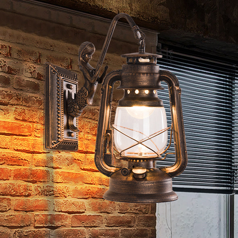 Lantern Shaped Iron Wall Light Retro Style 1-Light Corridor Kerosene Lighting Fixture