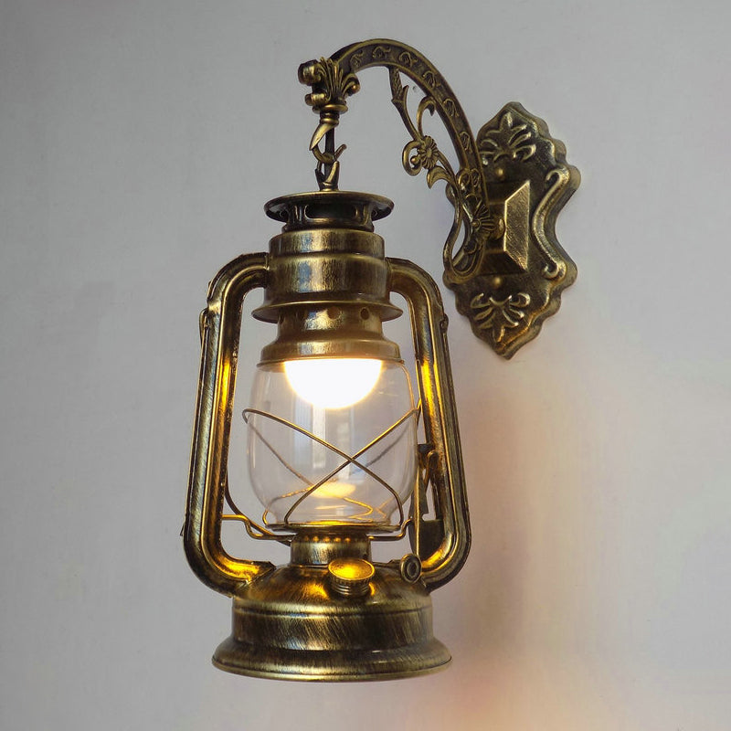 Lantern Shaped Iron Wall Light Retro Style 1-Light Corridor Kerosene Lighting Fixture