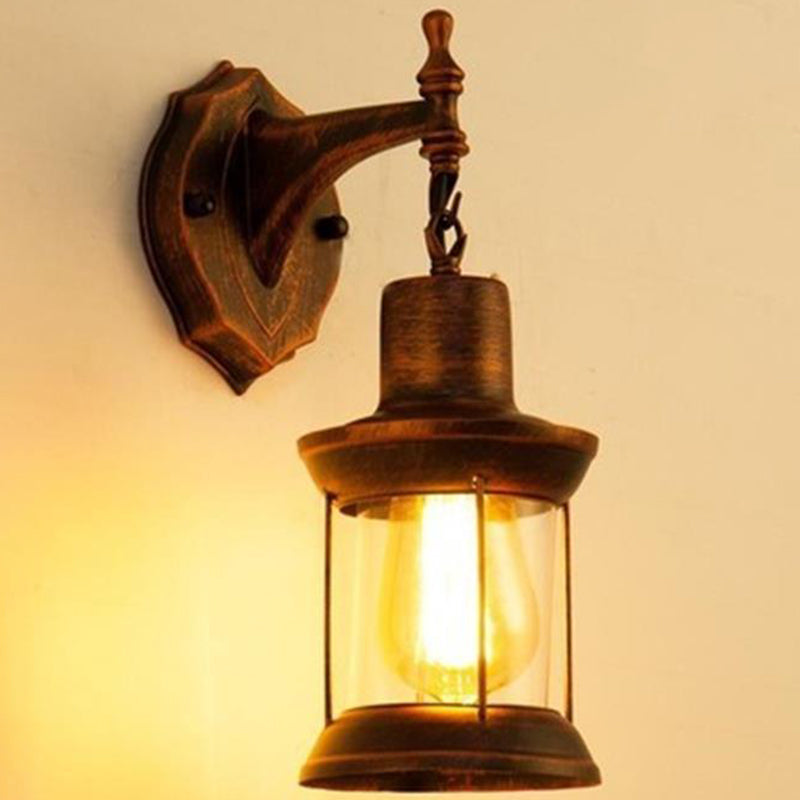 Lantern Shaped Iron Wall Light Retro Style 1-Light Corridor Kerosene Lighting Fixture