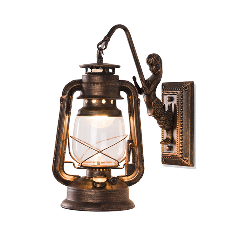 Lantern Shaped Iron Wall Light Retro Style 1-Light Corridor Kerosene Lighting Fixture