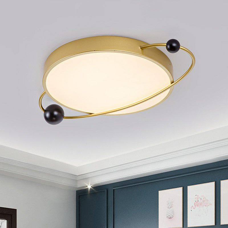 Planet Shaped LED Flush Mount Modern Metallic Living Room Flushmount Ceiling Light with Acrylic Diffuser