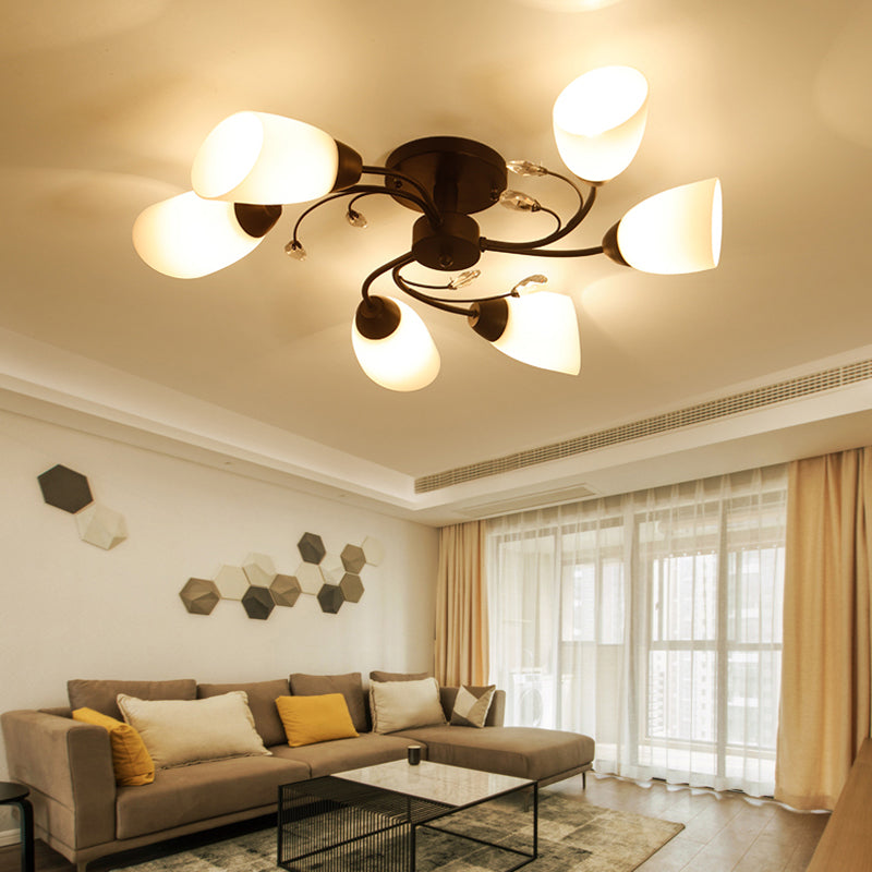 Modern 4/6/8 Luci semi -filo Light con sfumatura di vetro smusso Black Mulino a vento Montaggio Luce