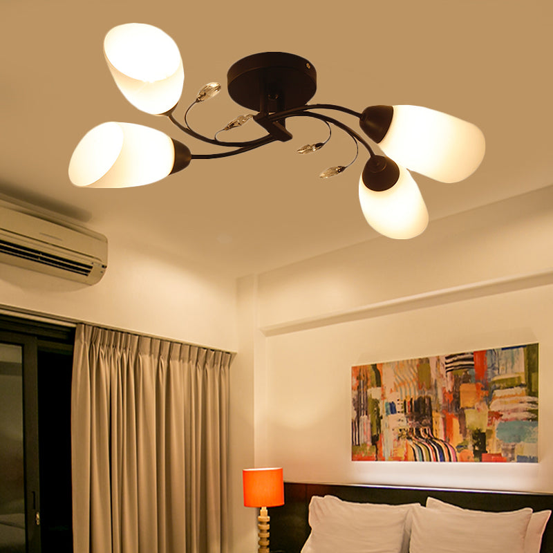 Modern 4/6/8 Luci semi -filo Light con sfumatura di vetro smusso Black Mulino a vento Montaggio Luce