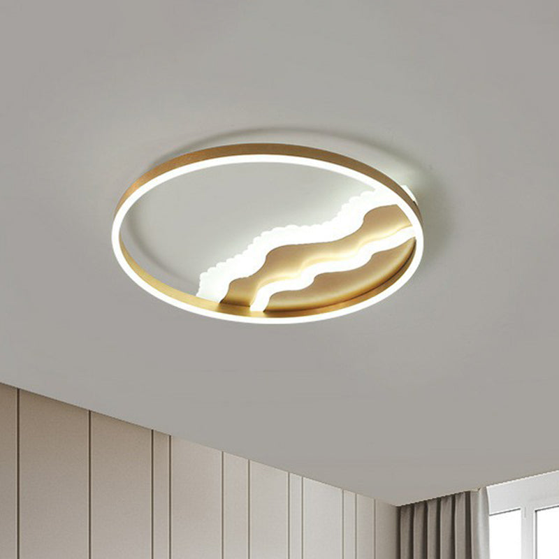 Plafonnier LED ondulé de style moderne en acrylique pour chambre à coucher, luminaire de plafond en or