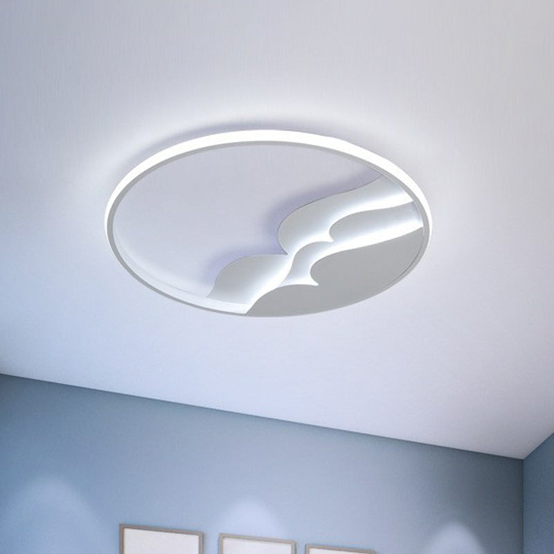 Wave Metal LED Flush Mount Modern Style White Flushmount Ceiling Light with Halo Ring for Bedroom