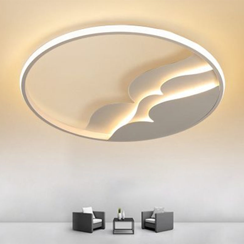 Wave Metal LED Flush Mount Modern Style White Flushmount Ceiling Light with Halo Ring for Bedroom