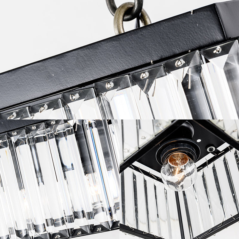 Square Flush Mount Ceiling Light Modern Rectangular-Cut Crystal 1 Light Black Ceiling Light