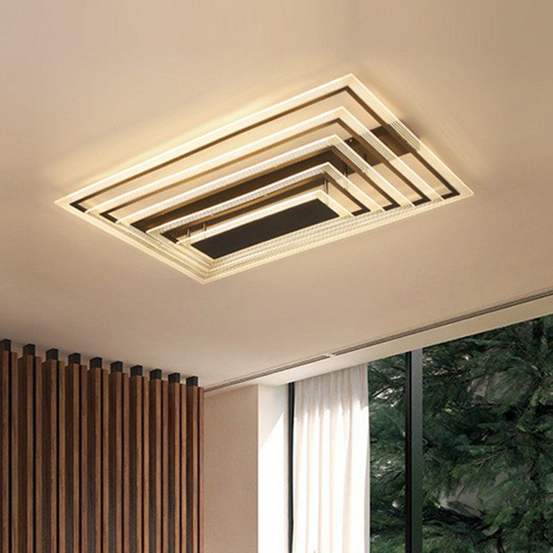 Rectangle Living Room Semi Flush Light Acrylic Minimalist LED Flush Mount Fixture in Black