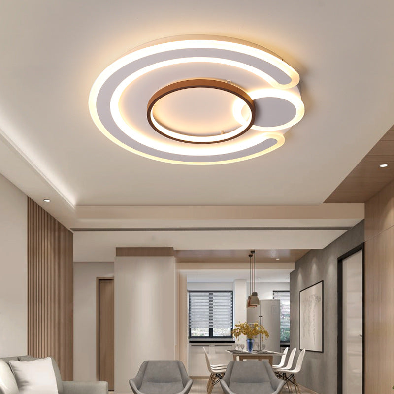 Nordic Geometrical LED Flush Mount Acrylic Living Room Flushmount Ceiling Light in Coffee
