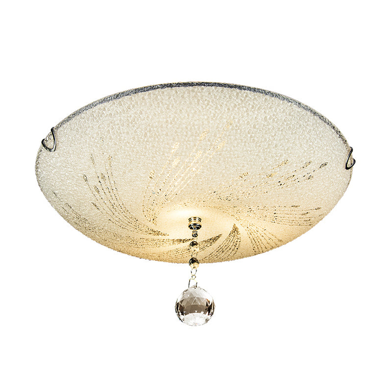 Plafonnier en forme de dôme moderne en verre dépoli, 3 lumières, plafond blanc, avec goutte de cristal