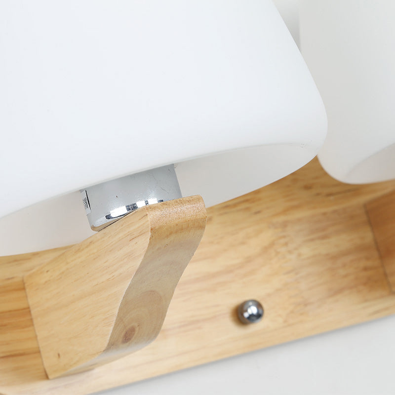 White Glass Bud Wall Sconce Lamp Nordic Style Wall Lighting Fixture with Wooden Backplate