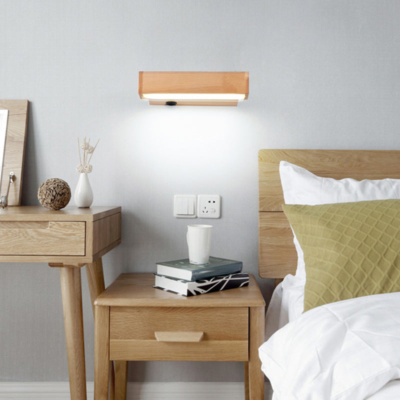 Houten rechthoek muurverlichting eigentijdse single-bulb stenstig licht met acrylschaduw voor gang