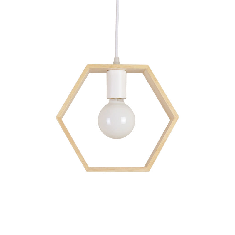Hedendaags geometrisch frame hanglampje licht hout met één bulb suspensie verlichtingsarmatuur