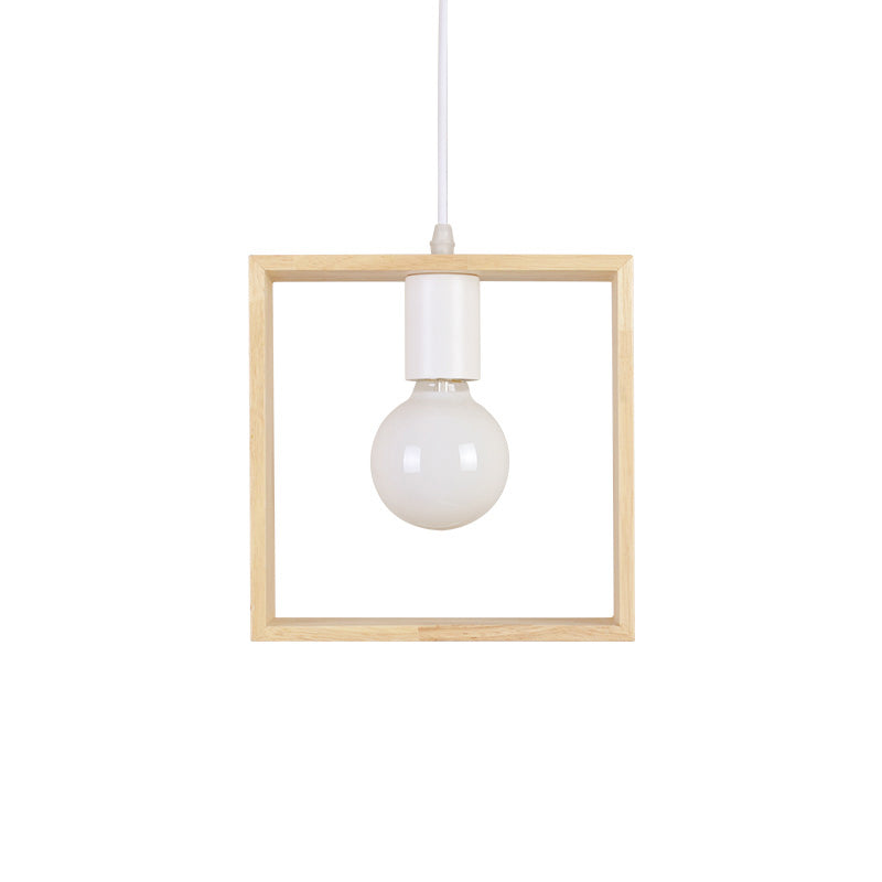 Hedendaags geometrisch frame hanglampje licht hout met één bulb suspensie verlichtingsarmatuur