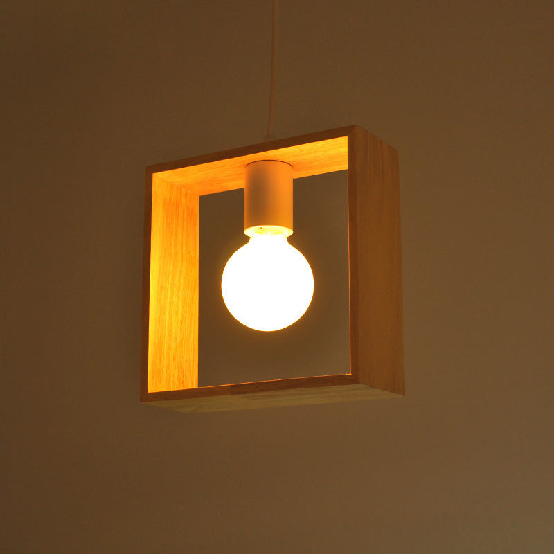 Hedendaags geometrisch frame hanglampje licht hout met één bulb suspensie verlichtingsarmatuur