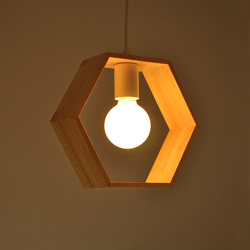 Hedendaags geometrisch frame hanglampje licht hout met één bulb suspensie verlichtingsarmatuur