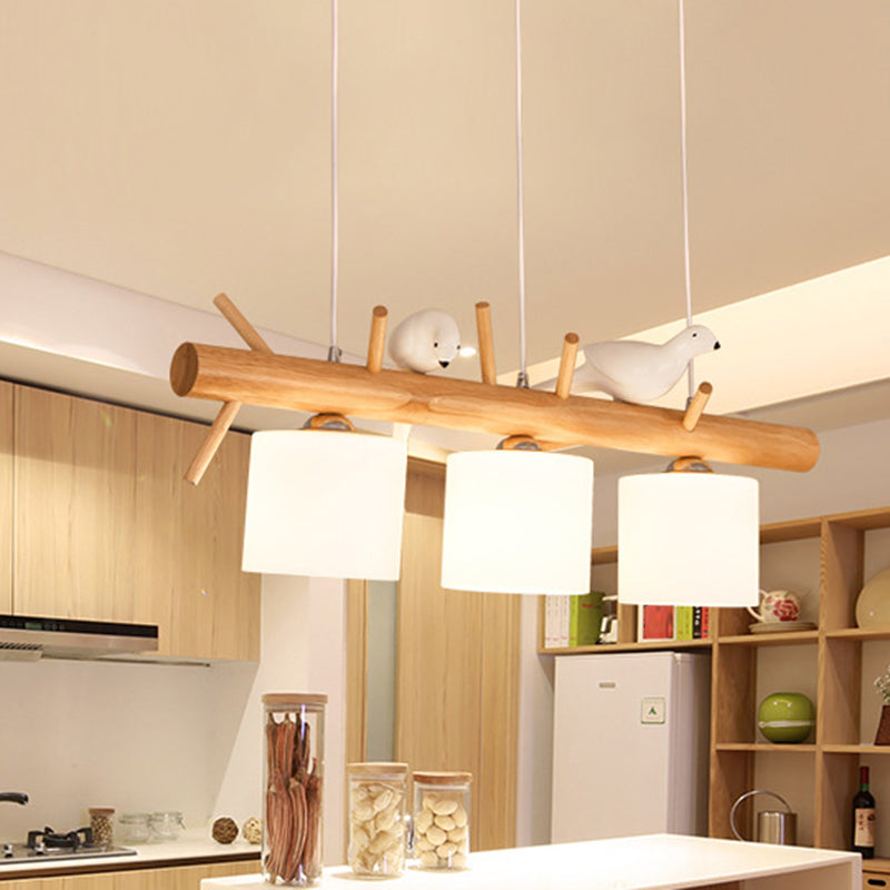 Pendre d'île de branche contemporaine Light Wining Dining Dining Plafond Light avec une nuance en verre à crème cylindrique