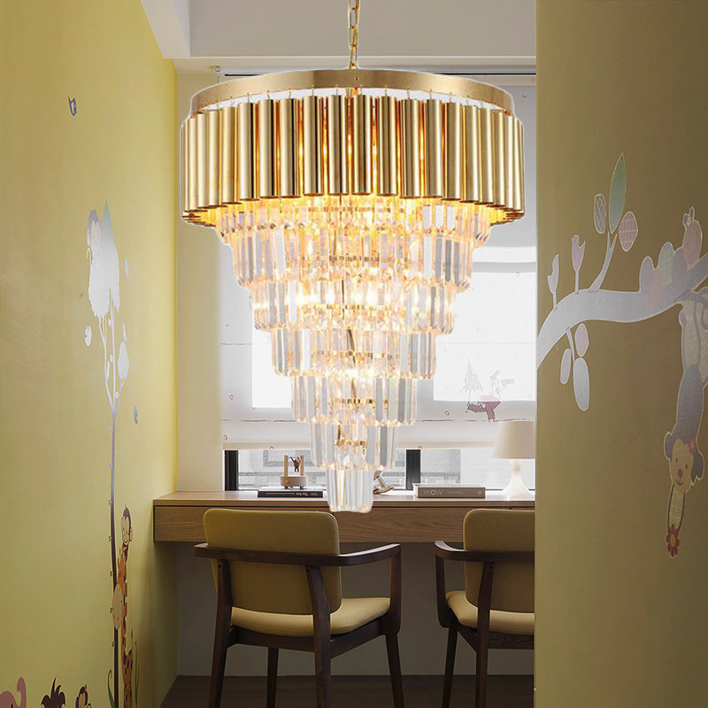 Luz de lámpara cónica posmoderna Cristal y metal 5/8/10 Luces de la sala de estar Lights en oro, 16 "/19.5" /23.5 "de ancho