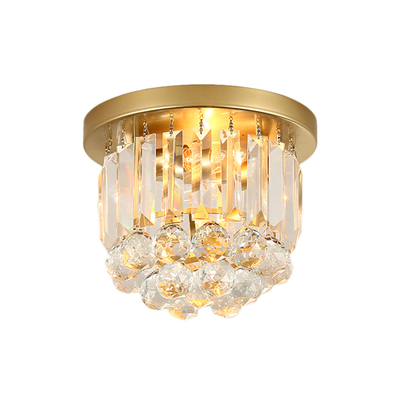 Postmodern Drum Ceiling Light Metal 2 Lights Corridor Flush Mount Light with Crystal Shade