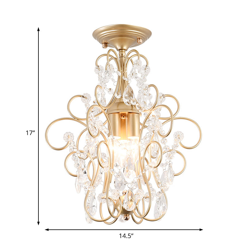 Marco de brazo doblado posmoderno Semi Flush Light Metal 1 Light Hallway Flexure con acento de cristal