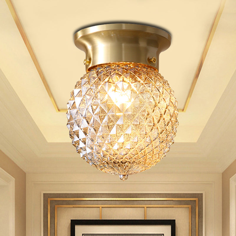 Contemporary 1 Light Flush Mount Light with Crystal Shade Brass Round/Oval Ceiling Light Fixture