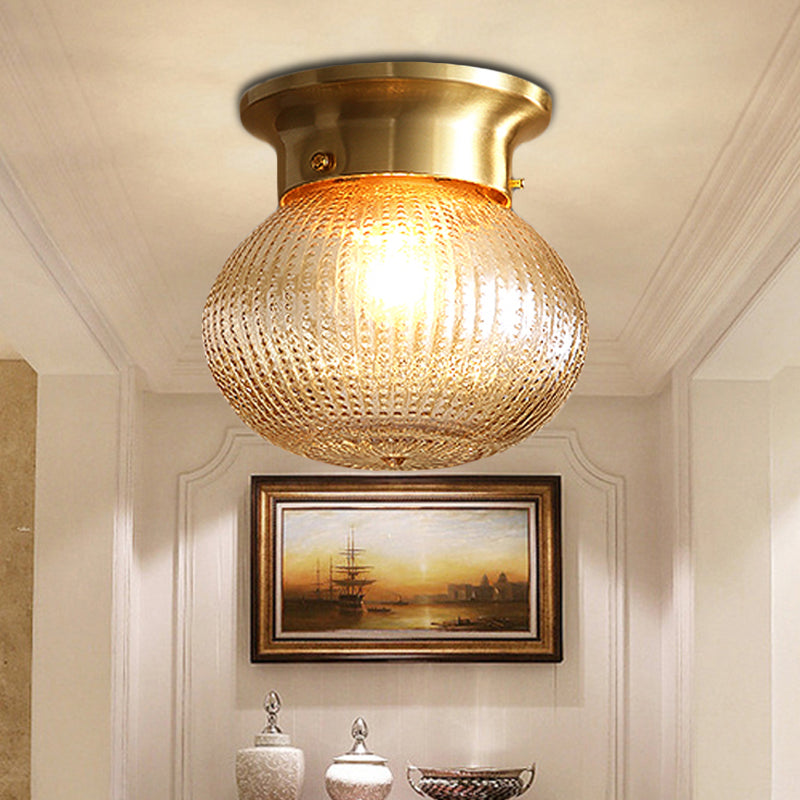 Contemporary 1 Light Flush Mount Light with Crystal Shade Brass Round/Oval Ceiling Light Fixture