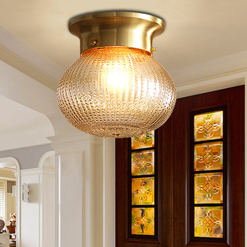 Contemporary 1 Light Flush Mount Light with Crystal Shade Brass Round/Oval Ceiling Light Fixture