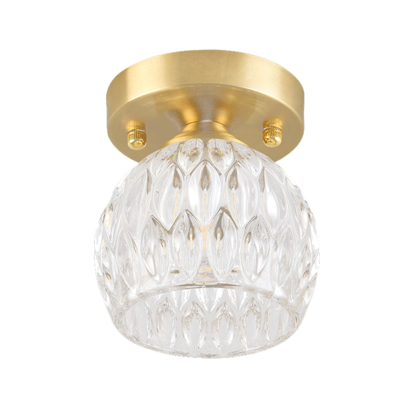Dome Flush Mount Light Modernism Dimpled Crystal 1 Light Brass Ceiling Light Fixture for Corridor