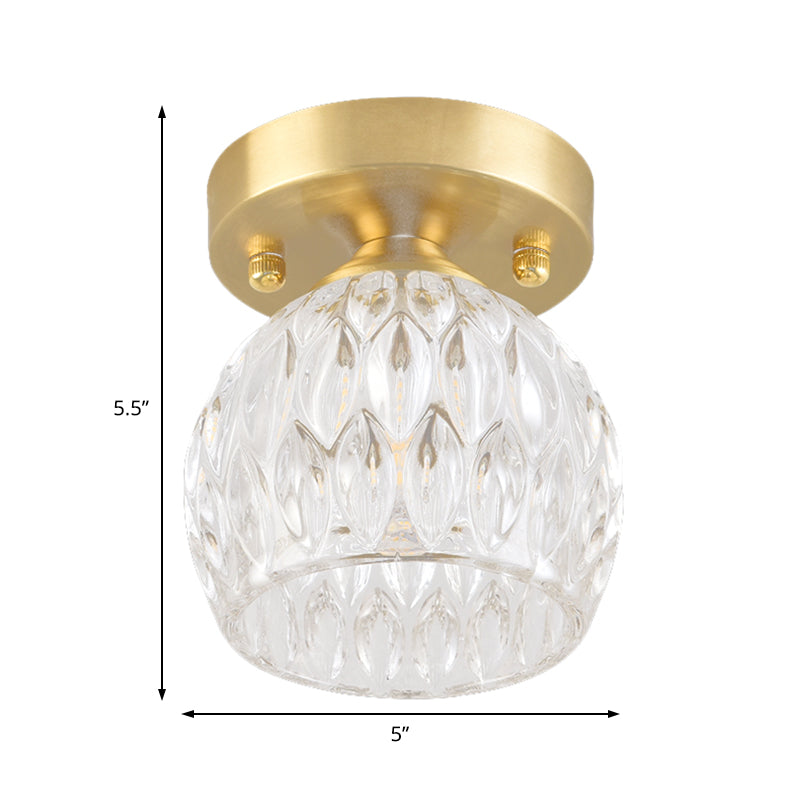Dome Flush Mount Light Modernism Dimpled Crystal 1 Light Brass Ceiling Light Fixture for Corridor