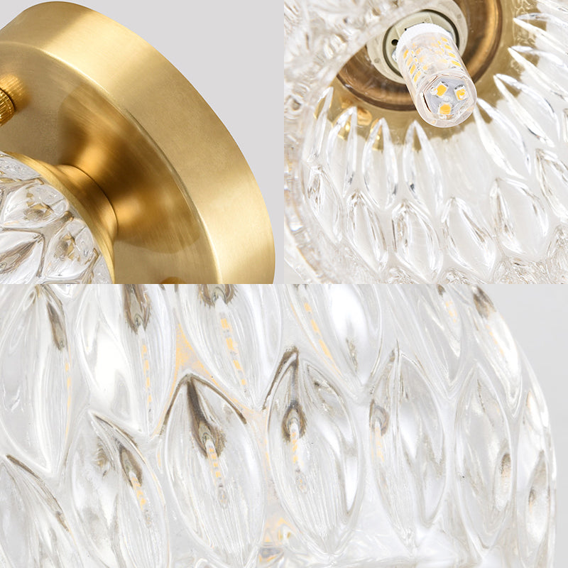 Dome Flush Mount Light Modernism Dimpled Crystal 1 Light Brass Ceiling Light Fixture for Corridor