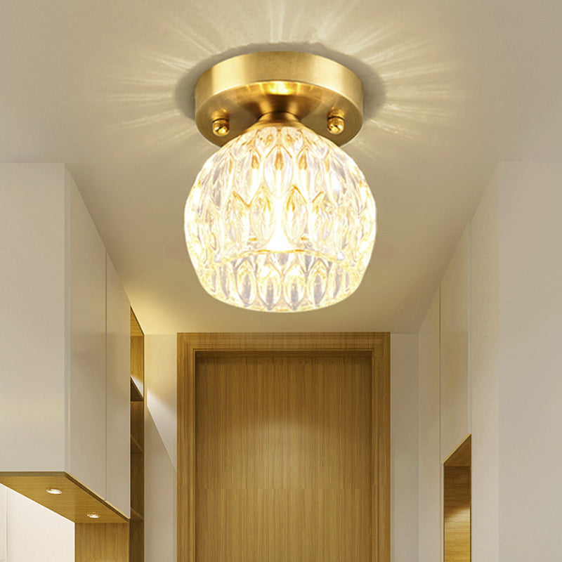Dome Flush Mount Light Modernism Dimpled Crystal 1 Light Brass Ceiling Light Fixture for Corridor