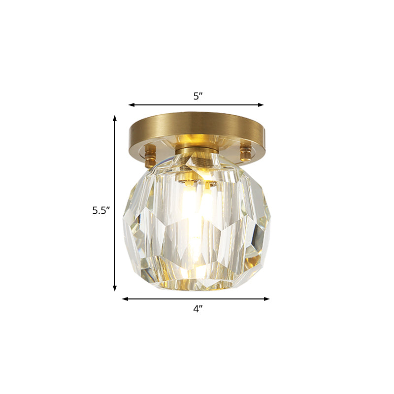 Lámpara de techo de latón con pantalla de cristal facetado contemporáneo, montaje empotrado, 1 luz, para pasillo