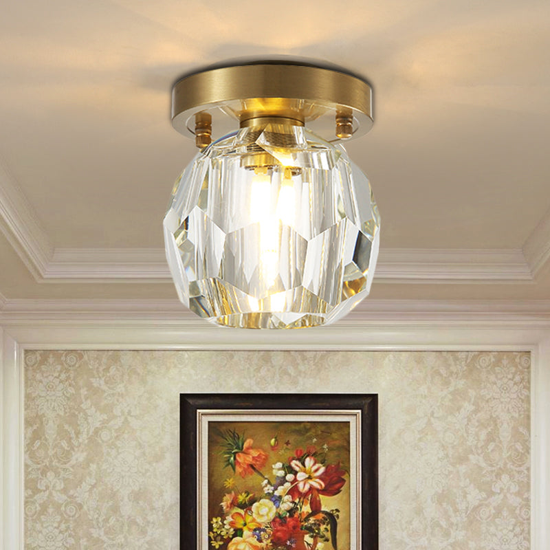 Lámpara de techo de latón con pantalla de cristal facetado contemporáneo, montaje empotrado, 1 luz, para pasillo