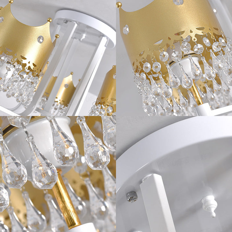 Crown Shape Chandelier Light Modern Waterdrop Crystal 5 Lights Gold Ceiling Light